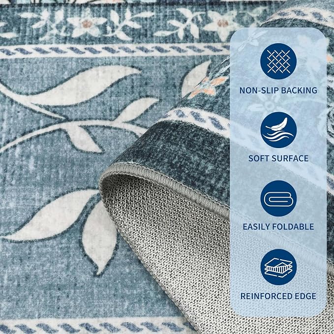 GarveeHome Provence Misty Blue 6x9 Area Rugs, Botanical Grove Vintage - Image 5
