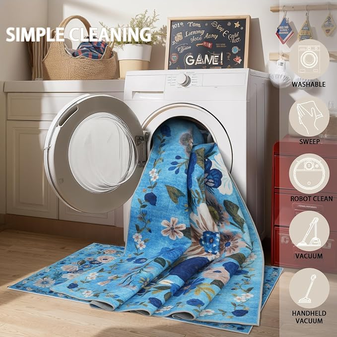 Floral Entryway 3x5 Rug for Bathroom Bedroom Washable Rug | Non Slip Soft - Image 5