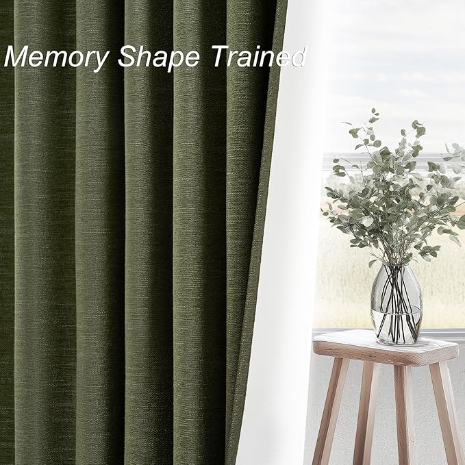 Topfinel Olive Green Linen Blackout Curtains 84 Inch Long - Image 2