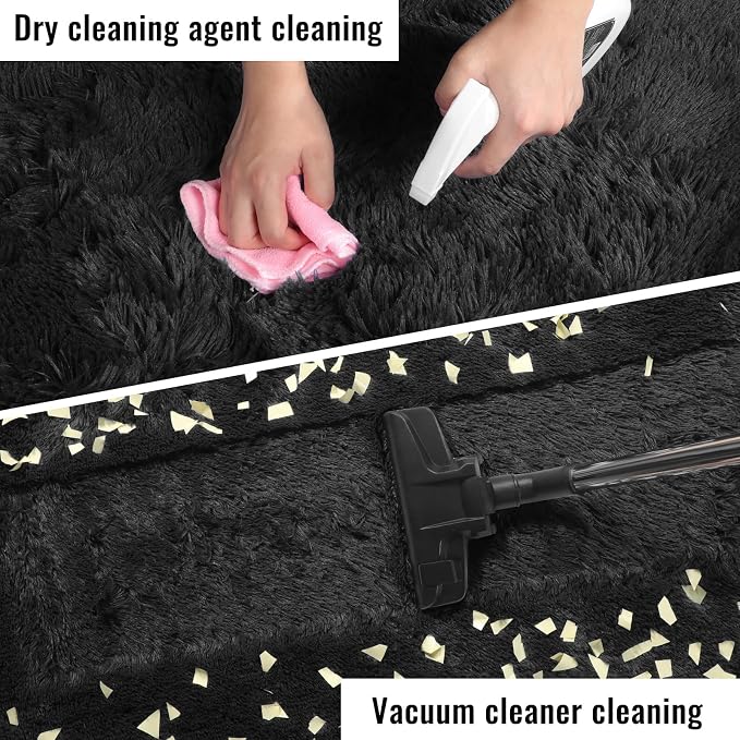 4x6 Ft Fluffy Bedroom Rugs Black Neutral Living Room Area Rug Shaggy Carpet | - Image 4