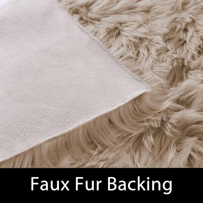 Latepis Light Brown Beige Round Area Rugs 5ft Faux Fur Fuzzy Rugs - Image 4