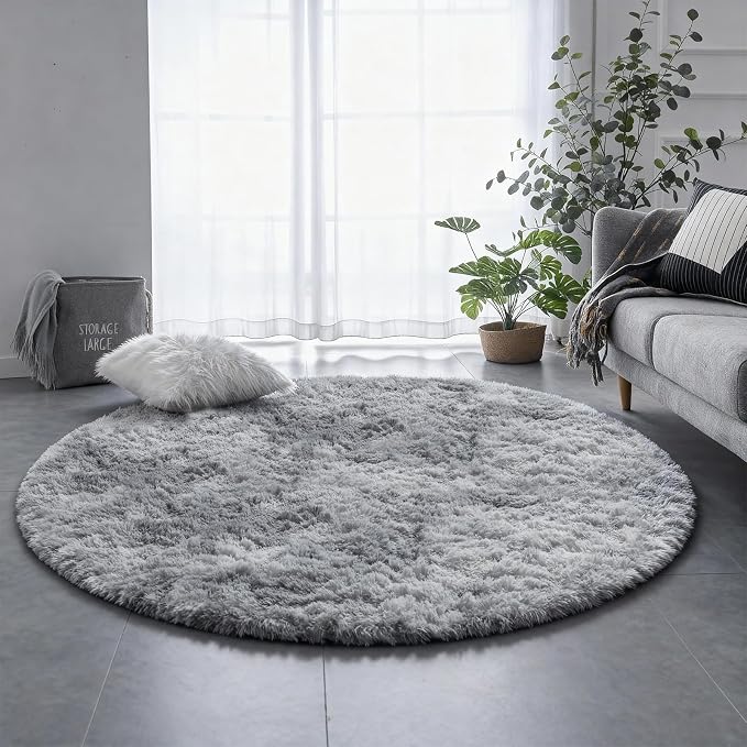 Amdrebio Tie-Dyed Light Grey Large Circle Rug 7Ft - Image 8