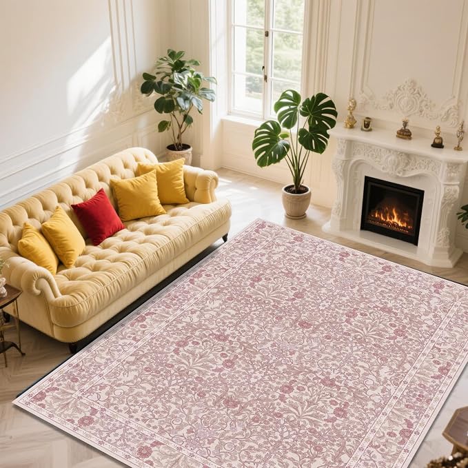 Vintage Pink Living Room Rug, 9x12 Washable Area Rugs by Unknown