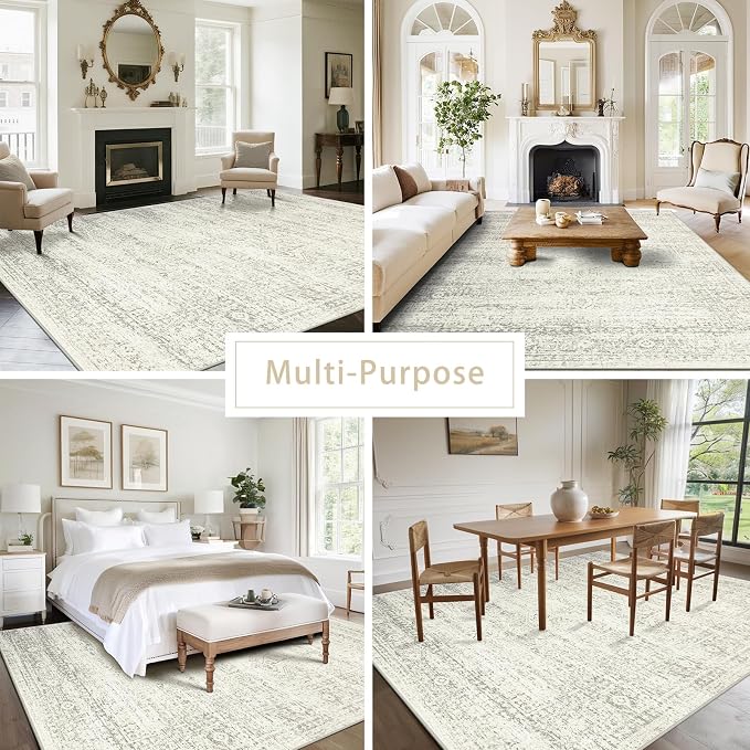 Washable Rugs 6x9 Area Rugs for Living Room, Dining Room-Beige Green | Ultra - Image 6