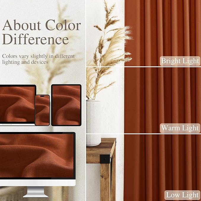 Terracotta Long Linen Curtains 102 Inches Long 2 Panel Set Back Tab Boho Rustic - Image 3