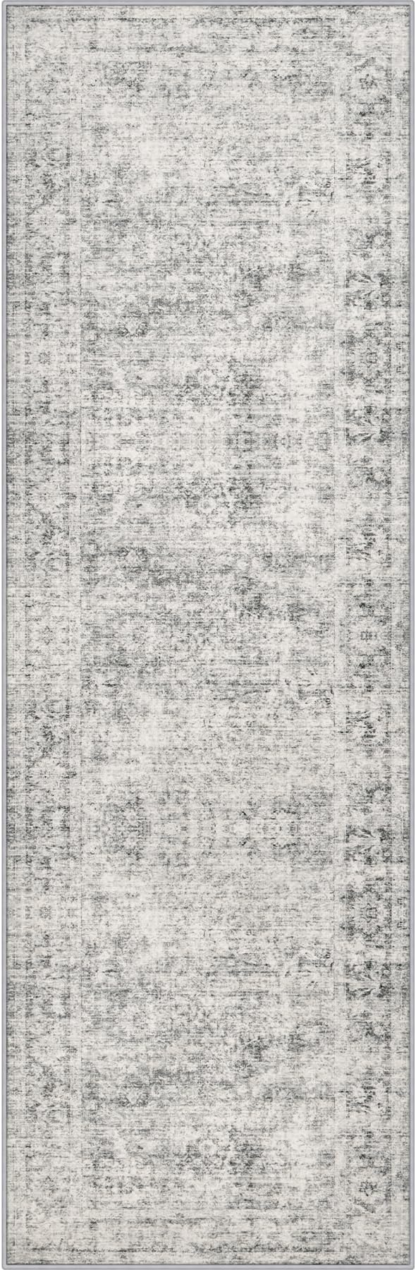 3x14 Washable Runner Rug：Modern Abstract Soft Carpet Black Grey | by FXRHLP