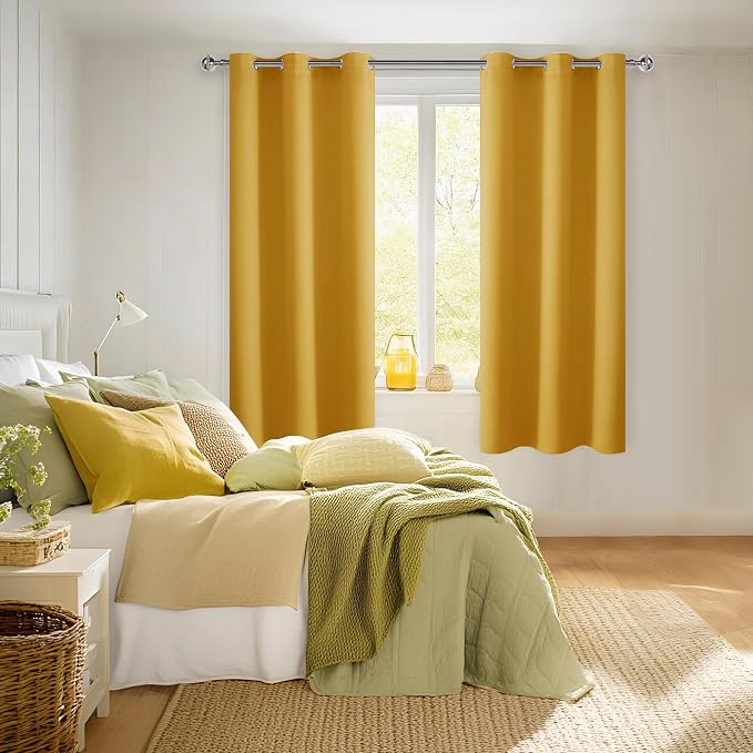 Blackout Curtains for Bedroom, 38 x 63 Inches Length Mustard Yellow | Thermal - Image 6
