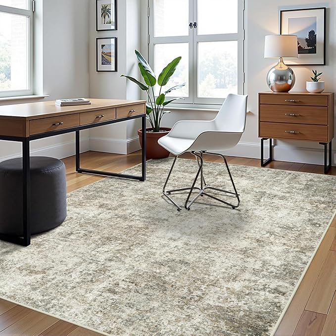 5x7 Area Rugs for Living Room Washable Bedroom Dining Room Beige Brown | Modern - Image 3