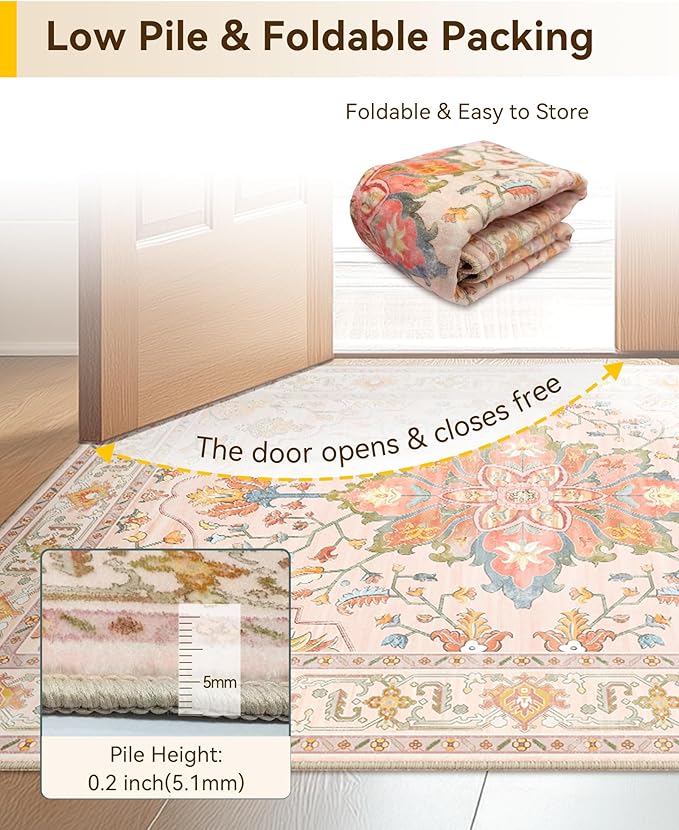 RELEANY Washable Area Rug, Water Repellent, Pet Friendly, Vintage Floral Boho - Image 7