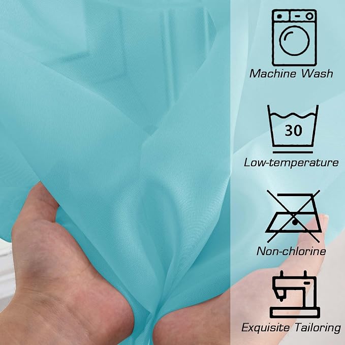Aqua Sheer Curtains for Bedroom Living Room 90 Inches Long, Elegant Solid Light - Image 5