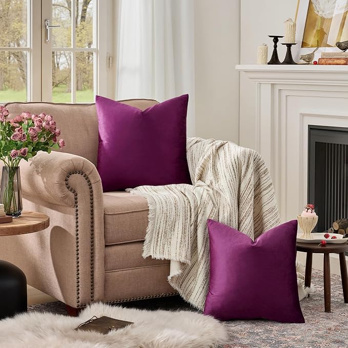 GIGIZAZA Velvet Pillow Covers 18x18 Decorative Pillows Pack of 2 Purple | Throw - Image 3