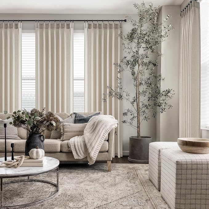 Topfinel Pinch Pleated Curtains 63 Inches Long 2 Panels Set, Oatmeal Semi Sheer - Image 8