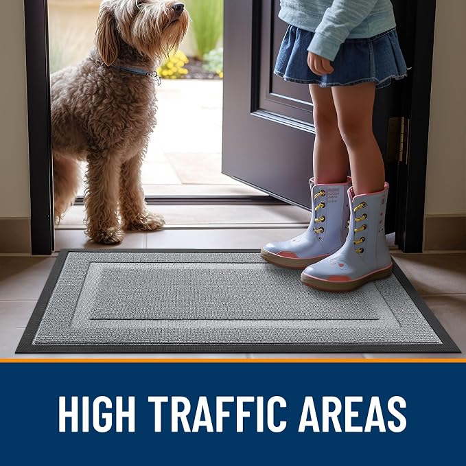 OLANLY Front Door Mat Outside 47x23, All-Season Heavy-Duty Rubber Doormat | Ash - Image 6