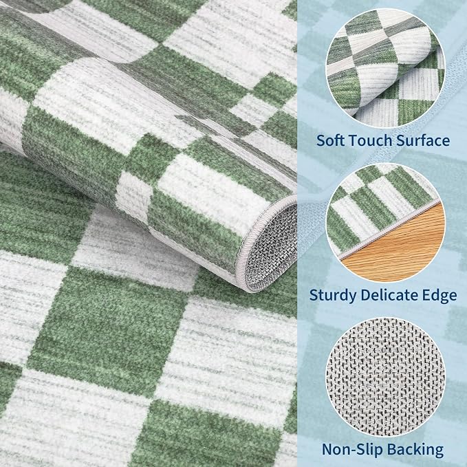 GarveeHome Green Checkered Rug 6x9 Area Rugs Living Room Checkerboard Rug | - Image 5