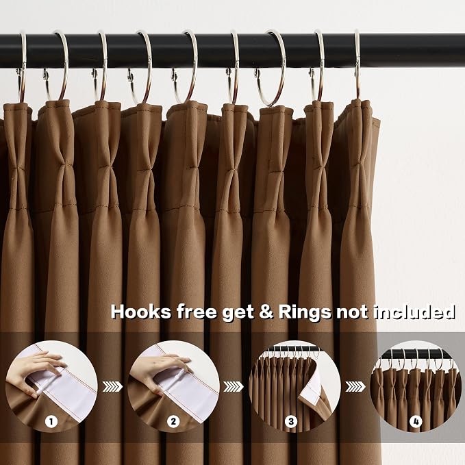 Cappuccino Brown Curtains 40x45 Inches Long 2 Panels Set, Pinch Pleated Thermal - Image 2