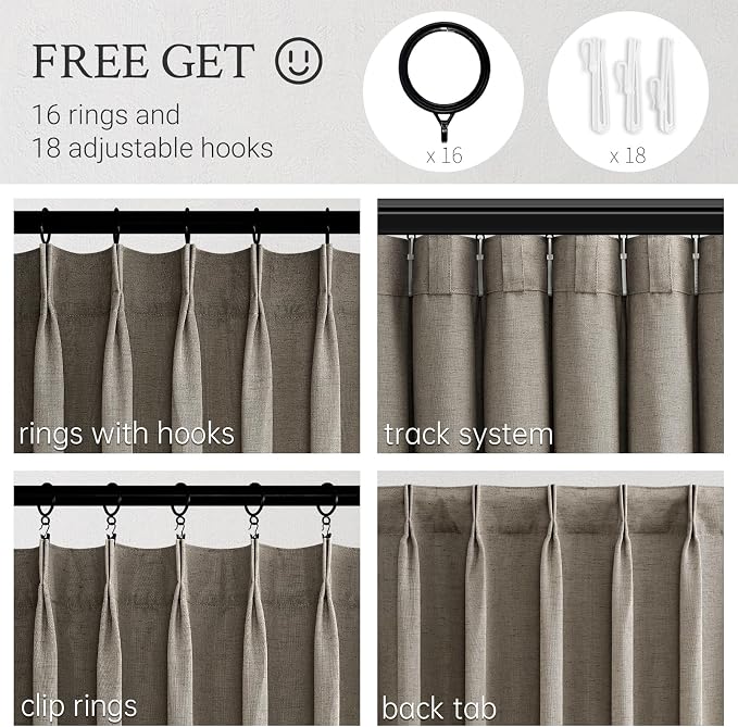 100 Inches Long Pinch Pleated Semi Sheer Curtains, Burlywood Linen Blended - Image 3