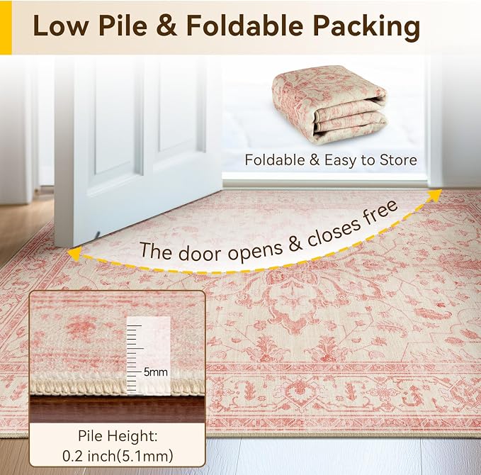 RELEANY Washable Area Rug, Round 8ft, Water Repellent, Pet Friendly, Vintage - Image 5