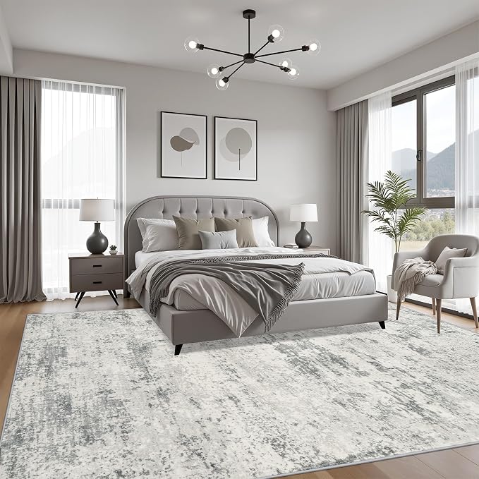 8x10 Area Rug Living Room: Modern Washable Indoor Soft Carpet Gray | - Image 3