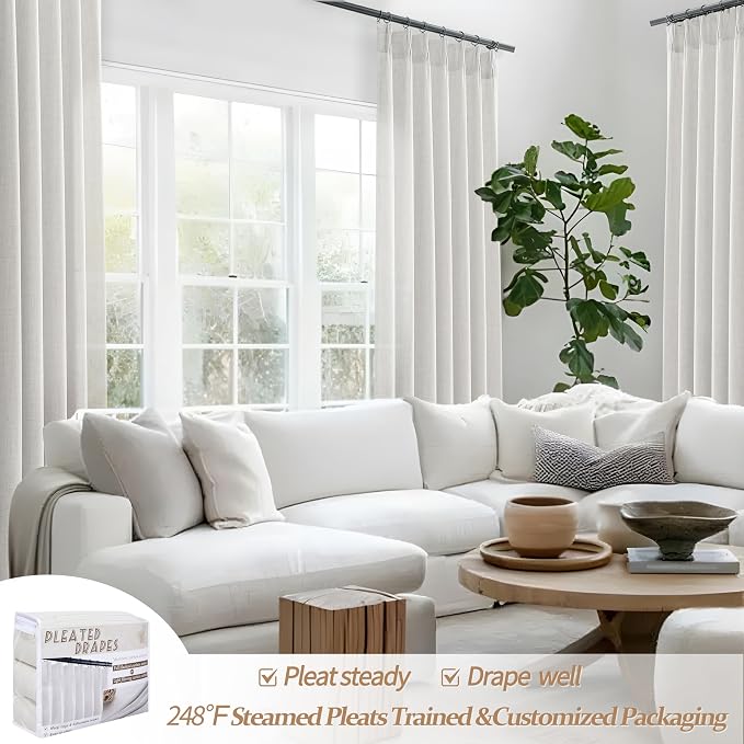 144 Inch Extra Long Beige White Light Filtering Sheer Curtains - Image 7