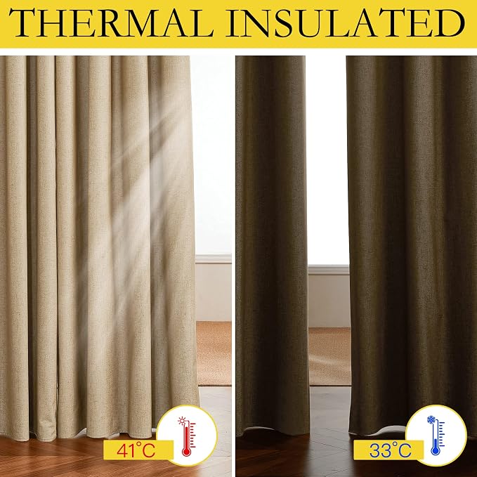 NICETOWN 100% Blackout Camel Linen Curtains 120 inches Length - Image 3