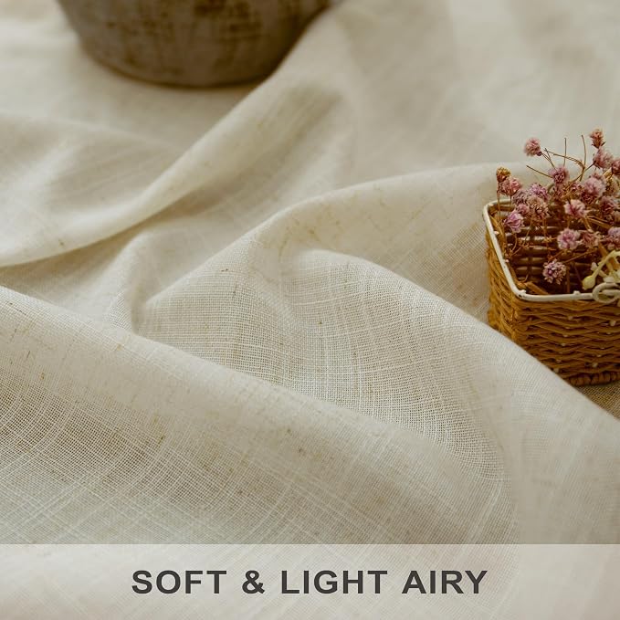 Oatmeal Birch Beige 90 Inches Long Linen Sheer Curtains - Image 3