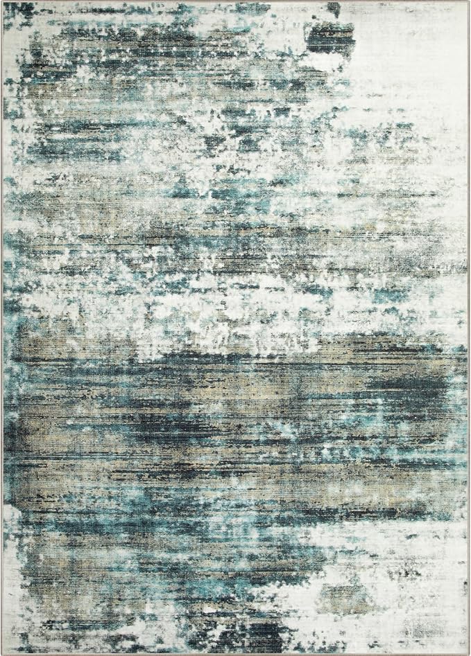 9x12 Area Rugs for Living Room: Washable Abstract Teal Green Badroom Carpet | - Image 8