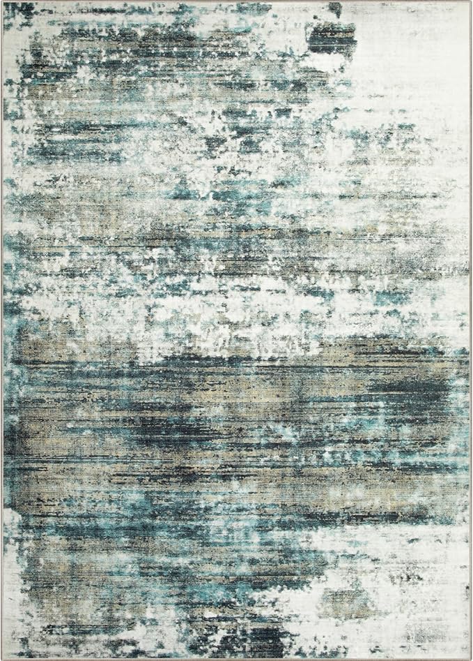 6x9 Area Rugs for Living Room: Washable Abstract Teal Green Badroom Carpet | - Image 8