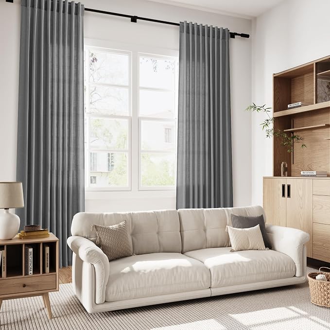 Blazer Grey Linen Curtains 90 Inch Long 2 Panels Set - Image 7