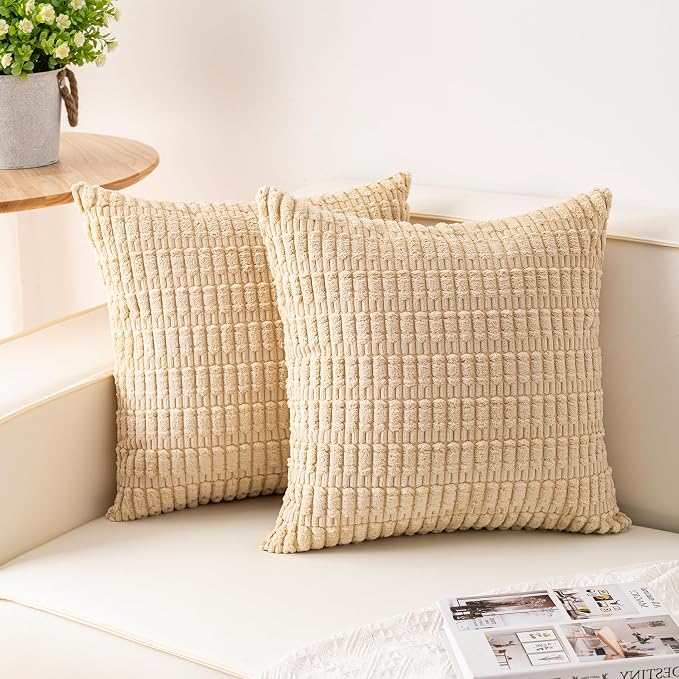Aegero Pack of 2 Corduroy Decorative Throw Pillow Covers 16x16 Inch by Unknown