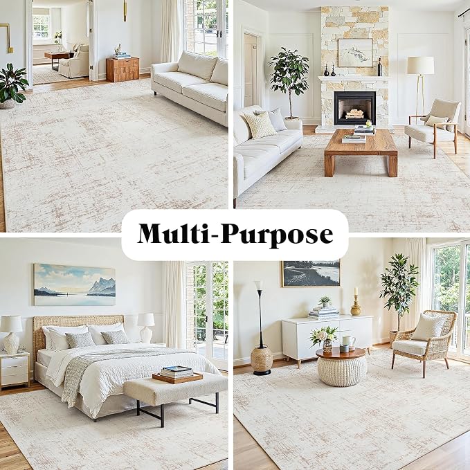 6x9 Washable Area Rug for Living Room Bedroom: Non-Slip Modern Beige White | - Image 3