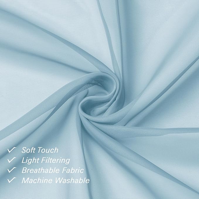 Sky Blue Sheer Curtains 90 Inches Long 2 Panels, Light Filtering Voile Solid - Image 7