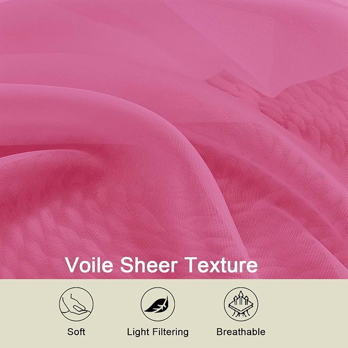 Hot Pink Sheer Curtain for Bedroom Living Room 72 Inches Long 2 Panels Set - Image 3