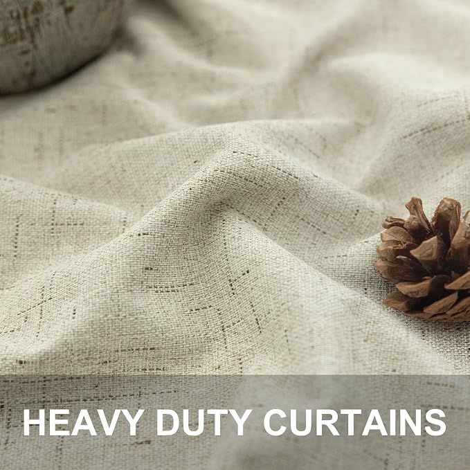 Cream Beige Blackout Curtains 90 Inches Long Thick Linen Patio Curtains - Image 3
