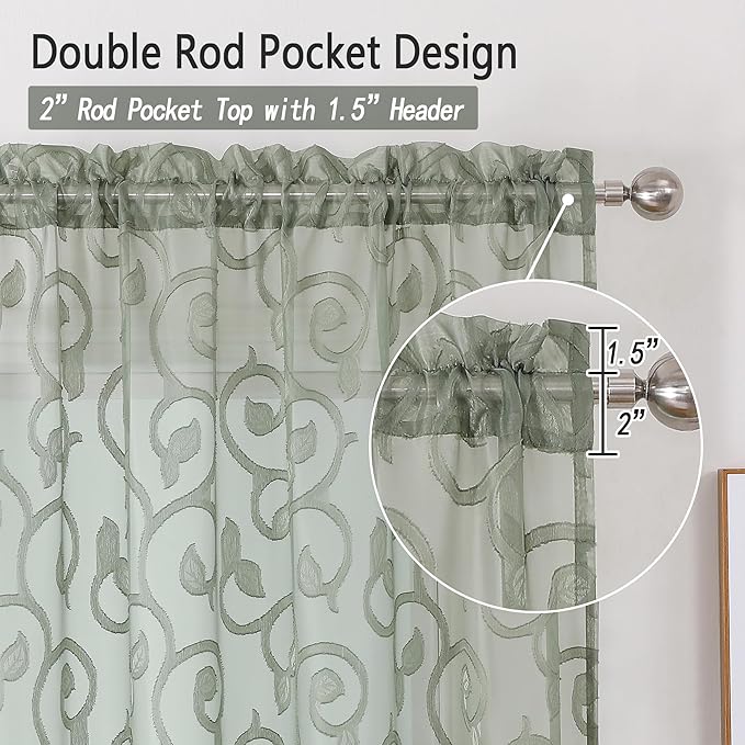Sage Green Sheer Curtains 63 inch Length - Image 5
