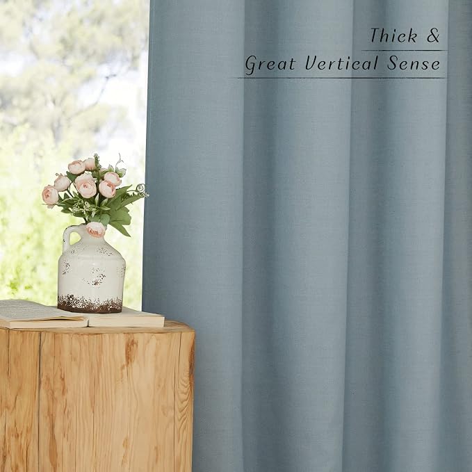 NICETOWN Thick Stone Blue Linen Curtains - Image 3