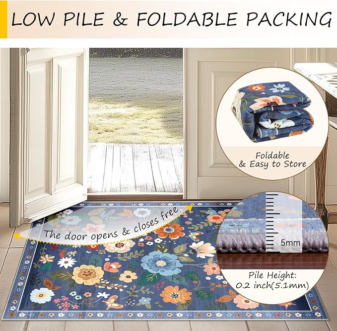 RELEANY Floral 5x7 Area Rug Machine Washable Soft Print Boho Carpet Non Slip - Image 5