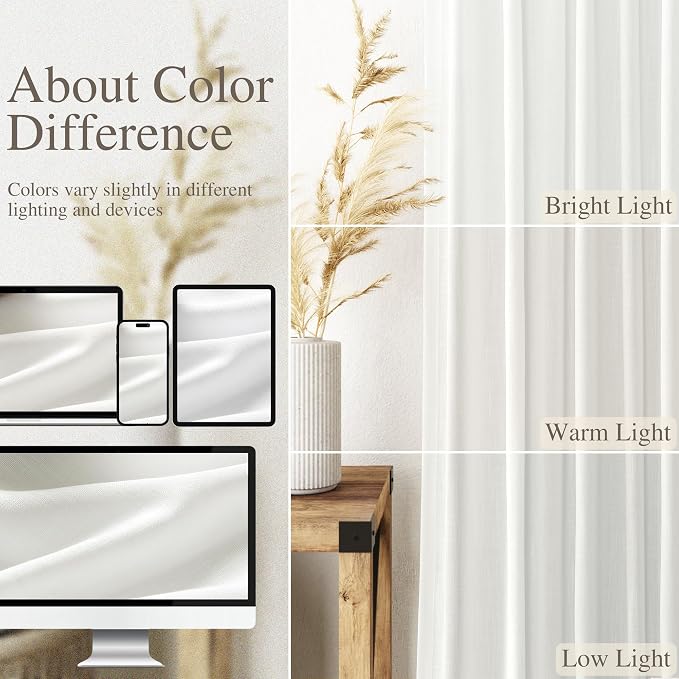 Off White Kitchen Curtains 36 Inch Length Set 2 Panel Back Tab Pocket Semi - Image 4