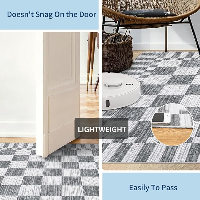 GarveeHome Grey Checkered Rug 5x7 Area Rugs Washable Living Room 5x7 Rug | - Image 7