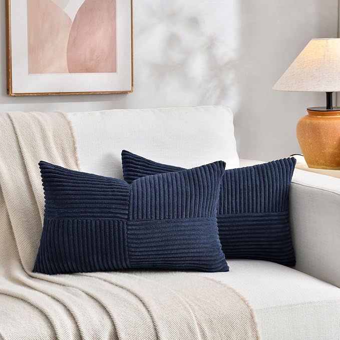 Fancy Homi 2 Packs Navy Blue Lumbar Decorative Throw Pillow Covers 12x20 Inch - Image 5