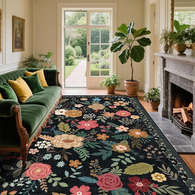 6x9 Area Rug, Floral Rugs for Living Room, Stain-Resistant Washable Bedroom Rug by Unknown