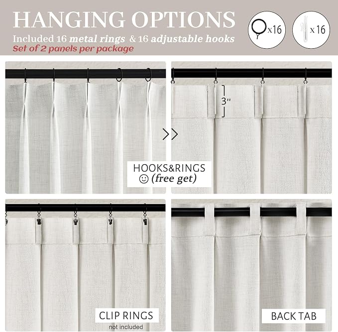 Linen Sheer Curtains 108 Inches Long 2 Panels, Natural Beige White Floor to - Image 4