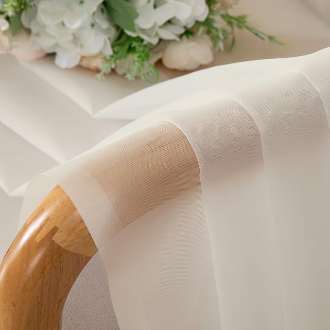 Chyhomenyc Cream Sheer Curtains 45 Inch Long 2 Panels, Short Voile Sheer Drapes - Image 3