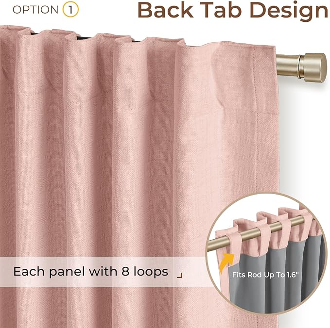 INOVADAY Extra Wide 100% Blackout Linen Curtains 102x96 Blush Pink | Linen - Image 3