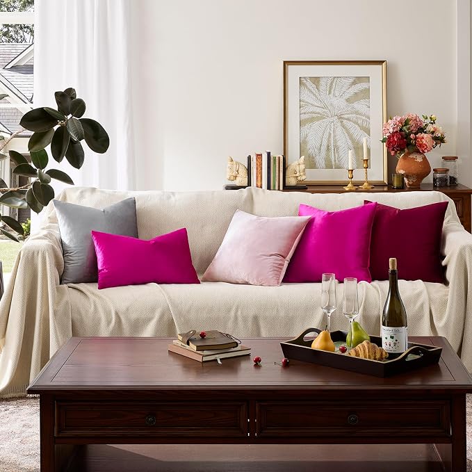 GIGIZAZA Hot Pink Velvet Pillow Covers 24x24 Decorative Pillows Pack of 2 | - Image 6