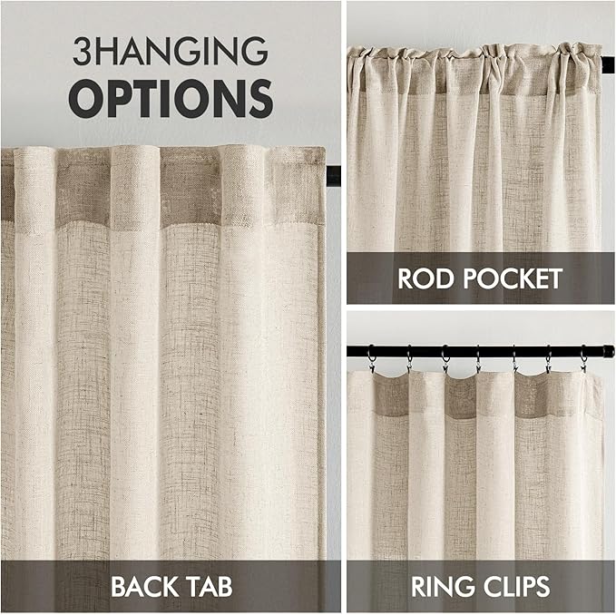 MIULEE Beige Linen Curtains 52x90 Inch 2 Panels - Image 3