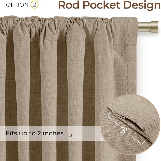 INOVADAY Extra Wide 100% Blackout Linen Curtains 102x108 Burlywood Birch | - Image 4