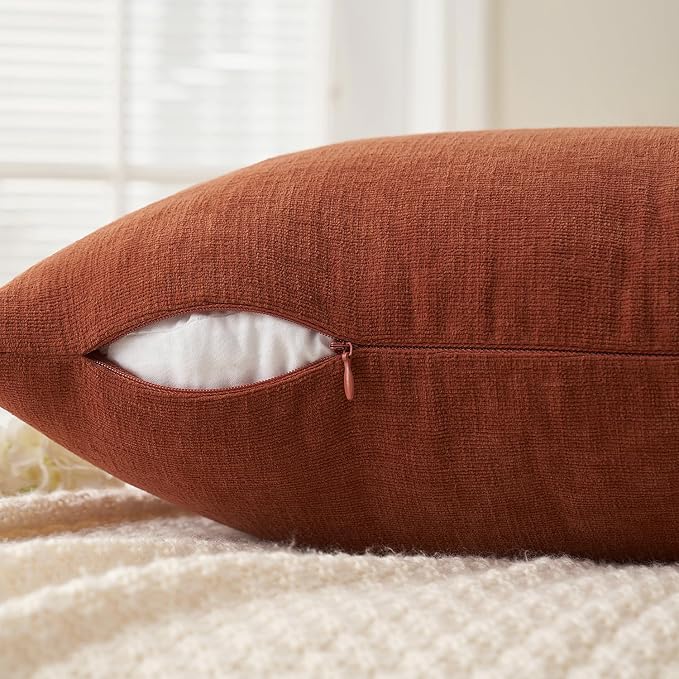 MIULEE Fall Rust Chenille Couch Lumbar Throw Pillow Covers, 12x20 | Set of 2 - Image 3