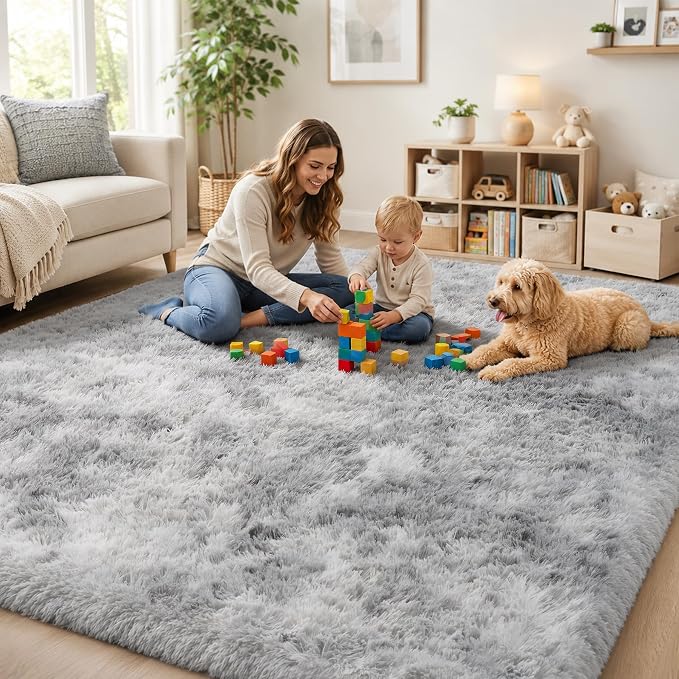 PLHXFR 6x9 Area Rugs Living Room: Fluffy Bedroom Shag Rug Light Grey | Upgrade - Image 8