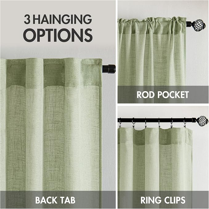 MIULEE Sage Green Linen Curtains 52x84 Inch - Image 3
