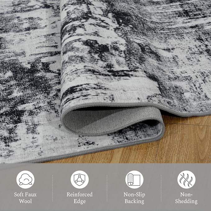Rugflix 8x10 Area Rugs for Living Room, Washable Black Grey Dark Large Rug | - Image 7